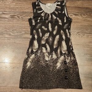 ❤️ PAPILLON KNIT SLEEVELESS MINI SWEATER DRESS, FEATHER PRINT, MEDIUM